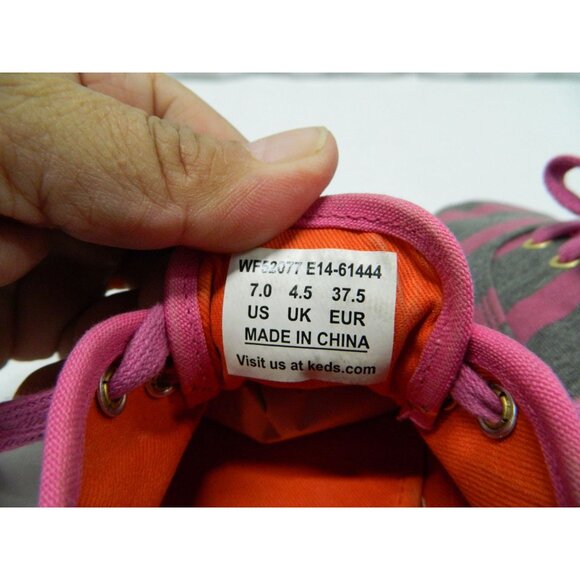 Keds Womens Kate Spade Striped Sneakers Size 7 Pink & Gray Canvas Lace-Up - Picture 5 of 10